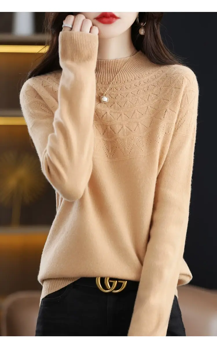 Women's Blue Knit Half Turtleneck Woolen Sweater — feature 24