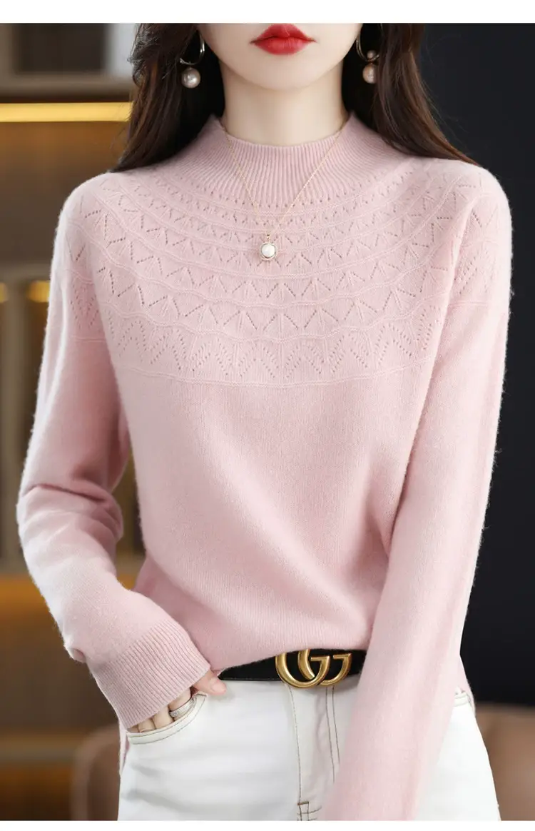 Women's Blue Knit Half Turtleneck Woolen Sweater — feature 27