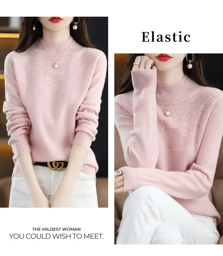 Women's Blue Knit Half Turtleneck Woolen Sweater — feature 28
