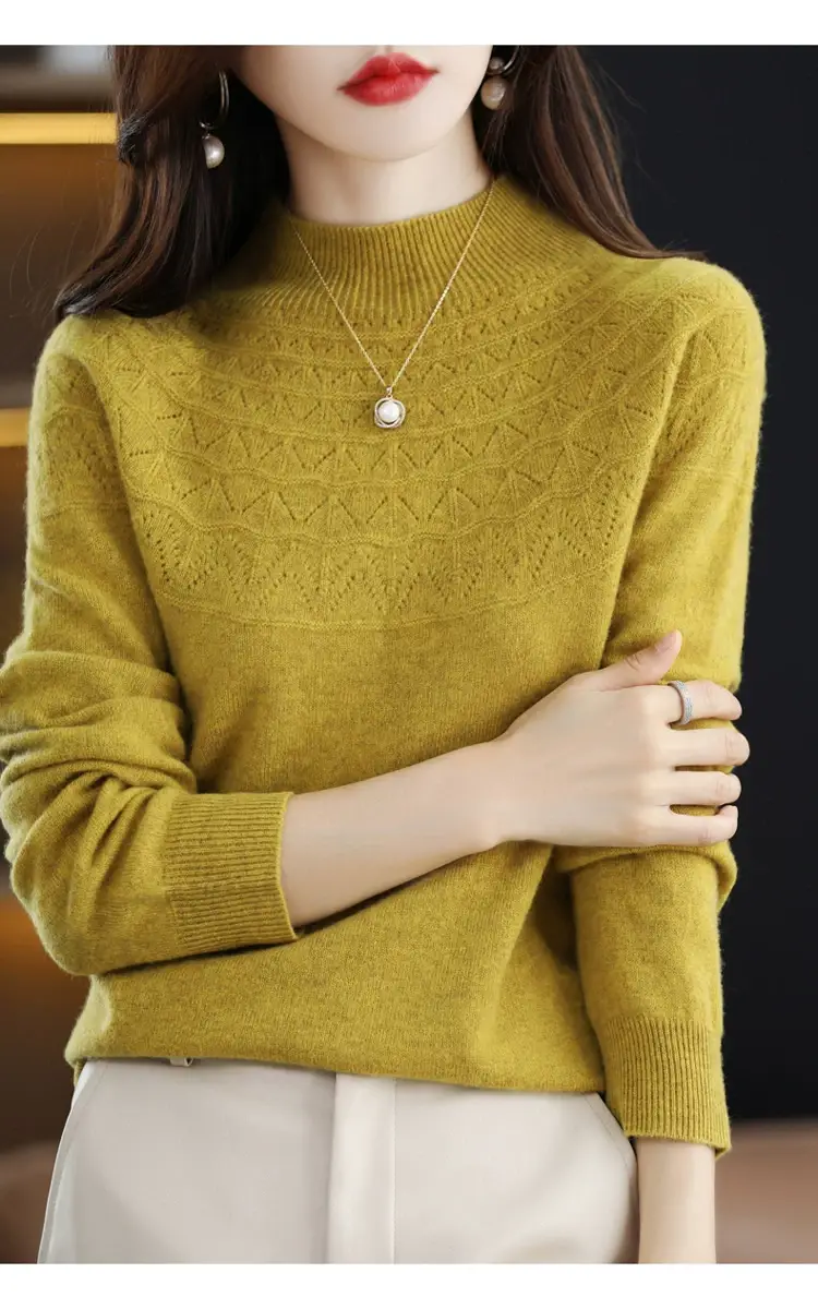 Women's Blue Knit Half Turtleneck Woolen Sweater — feature 30