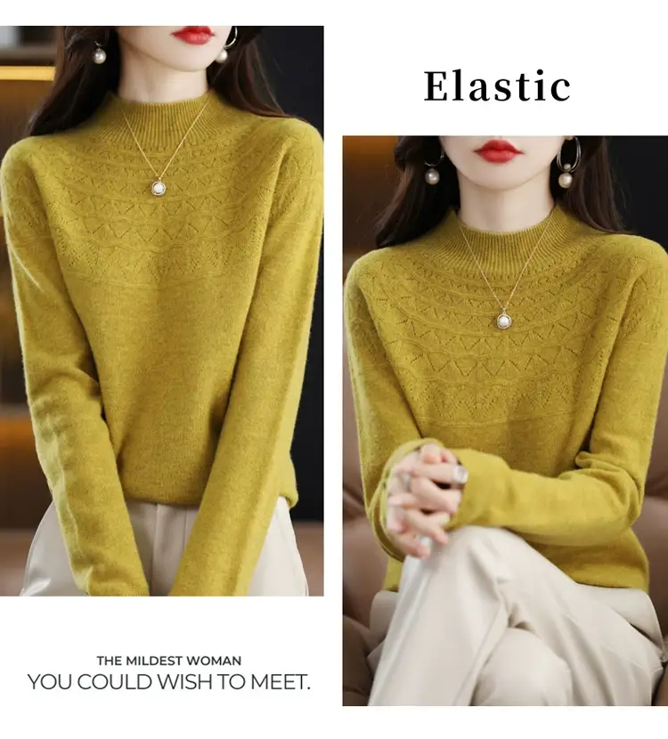 Women's Blue Knit Half Turtleneck Woolen Sweater — feature 31