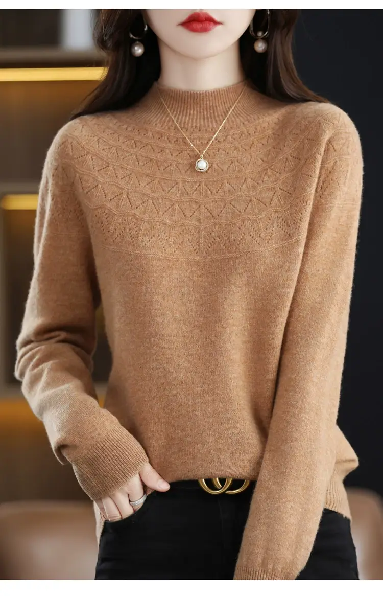 Women's Blue Knit Half Turtleneck Woolen Sweater — feature 32