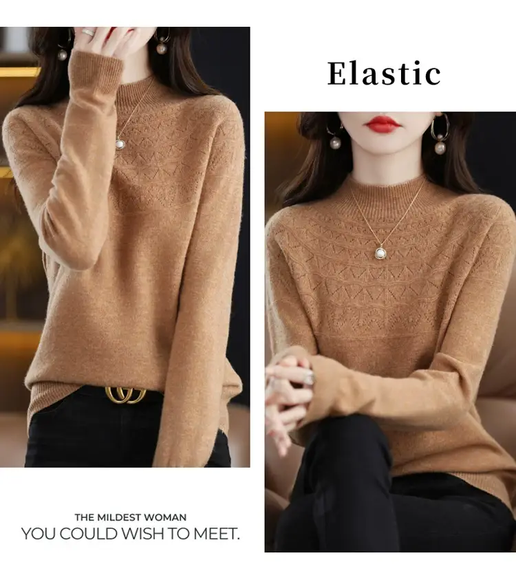 Women's Blue Knit Half Turtleneck Woolen Sweater — feature 33