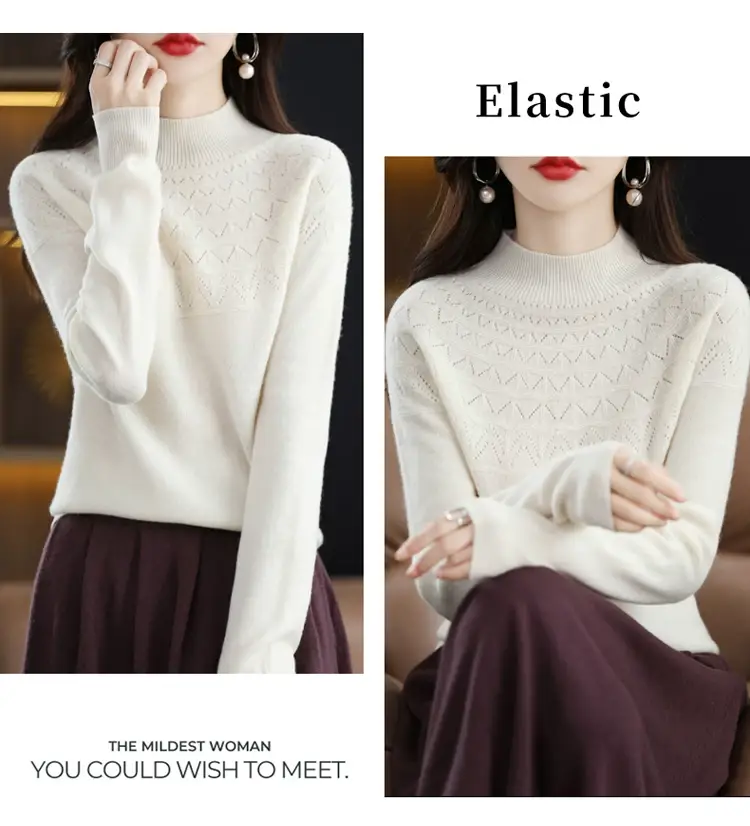 Women's Blue Knit Half Turtleneck Woolen Sweater — feature 35