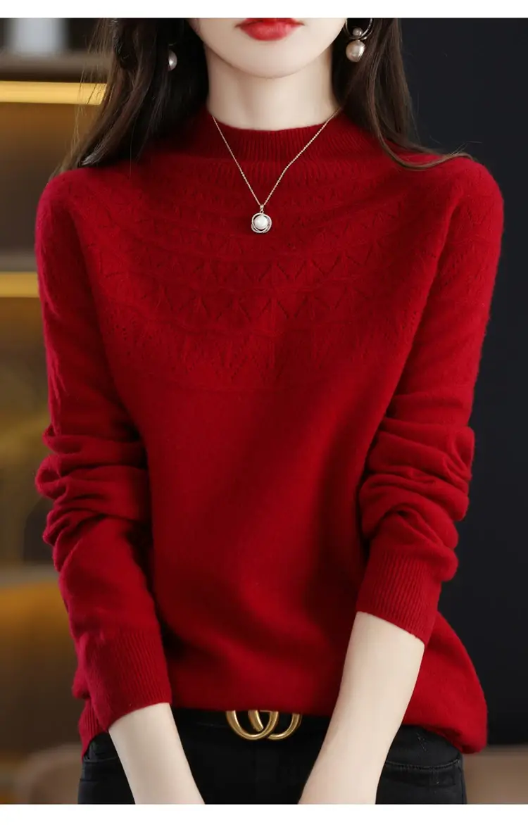 Women's Blue Knit Half Turtleneck Woolen Sweater — feature 36