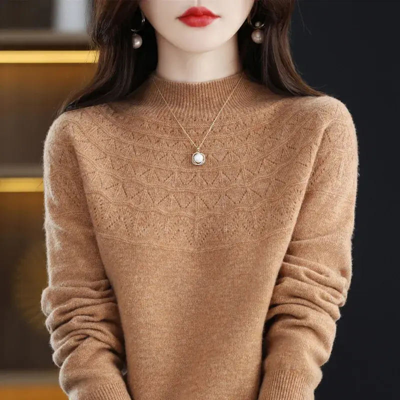 Women's Blue Knit Half Turtleneck Woolen Sweater