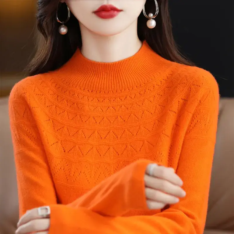 Women's Blue Knit Half Turtleneck Woolen Sweater