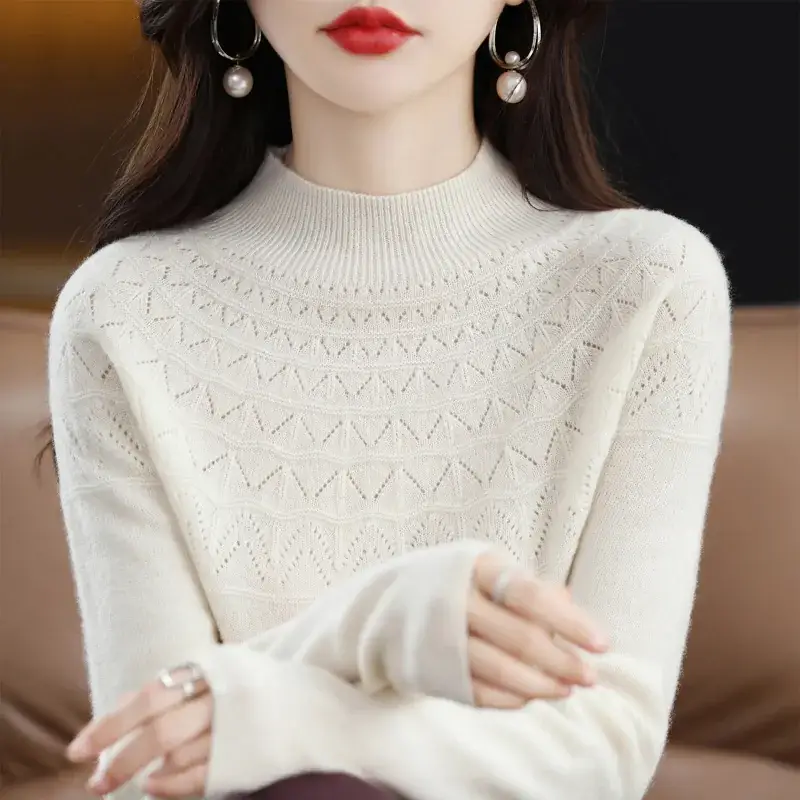 Women's Blue Knit Half Turtleneck Woolen Sweater