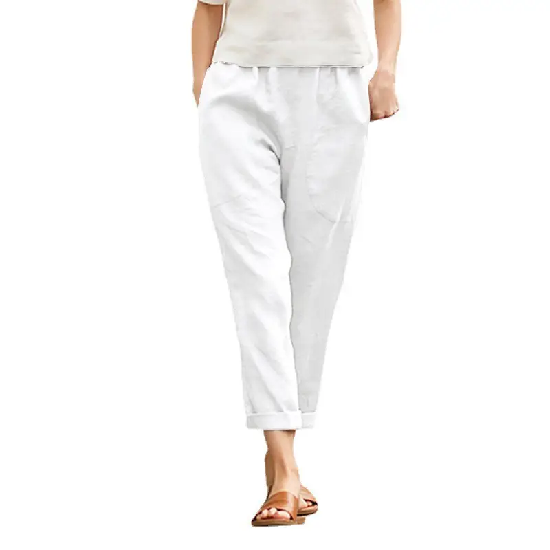 Women Linen Radish Cropped Pants Plus Size Maroon — feature 18
