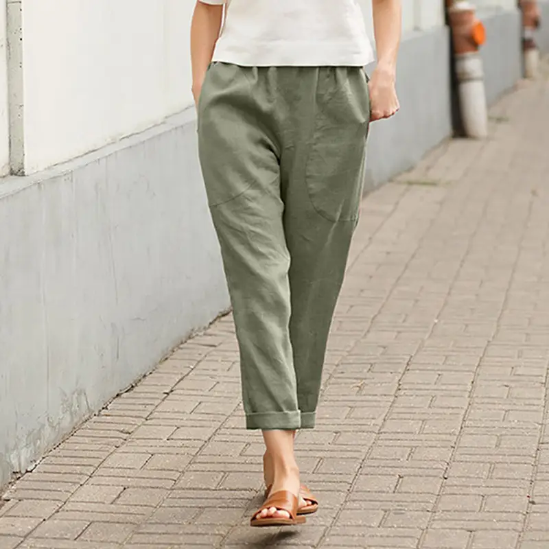 Women Linen Radish Cropped Pants Plus Size Maroon — feature 9