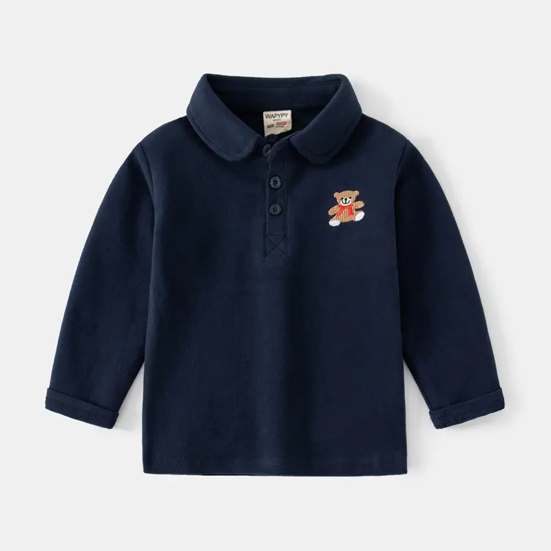 Kids Navy Polo Shirt 2023 New Autumn Boys Embroidered - Image 3