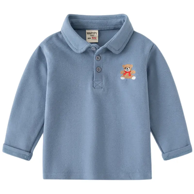 Kids Navy Polo Shirt 2023 New Autumn Boys Embroidered - Image 9