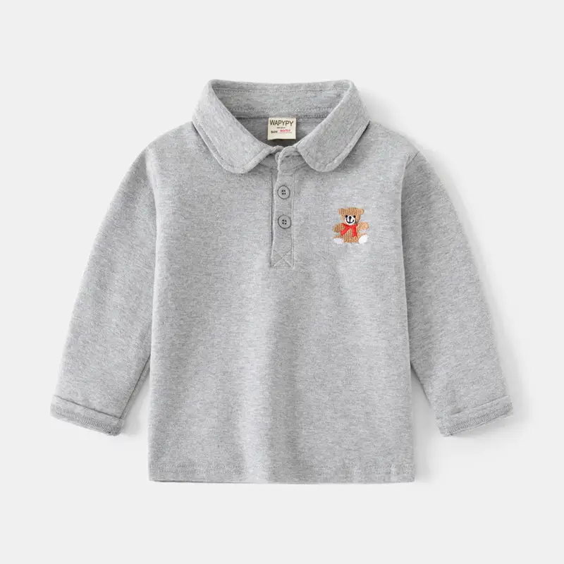 Kids Navy Polo Shirt 2023 New Autumn Boys Embroidered - Image 2