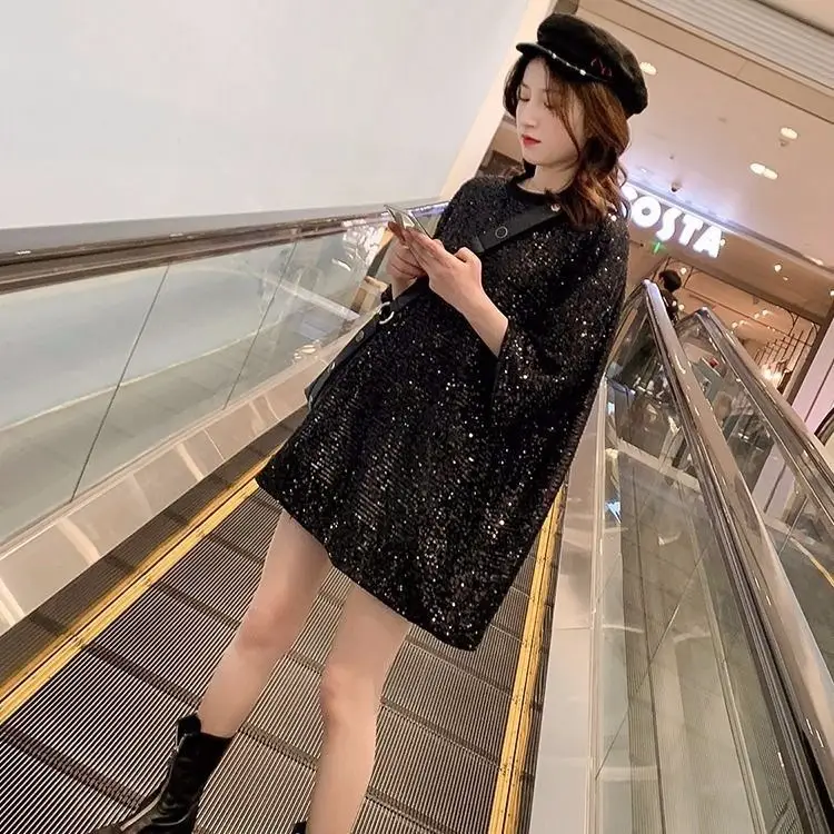 Mid-Length Sequined T-Shirt for Women Silver - Image 15