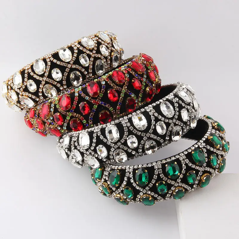 New European Style Wide Sponge Diamond Geometric Headband for Women