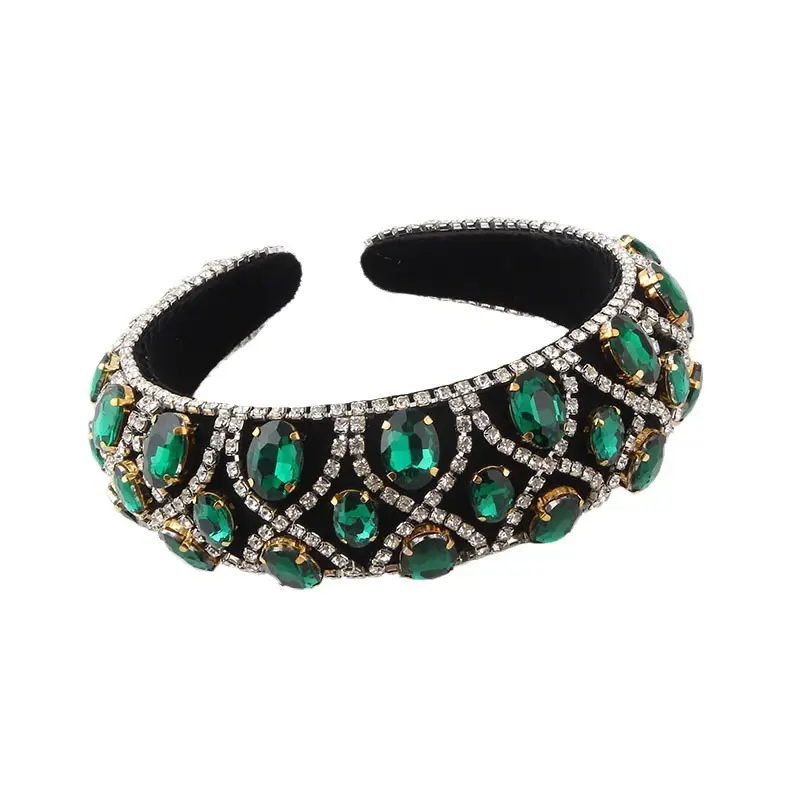 New European Style Wide Sponge Diamond Geometric Headband for Women