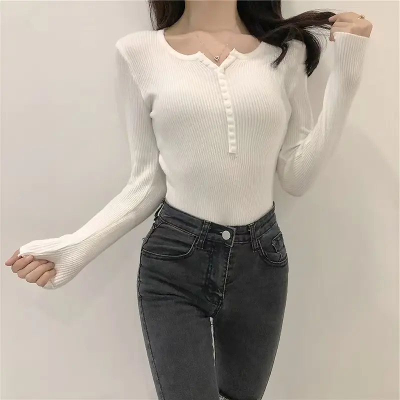 Women Knitted V-Neck Long Sleeve Top 2025 - Image 13