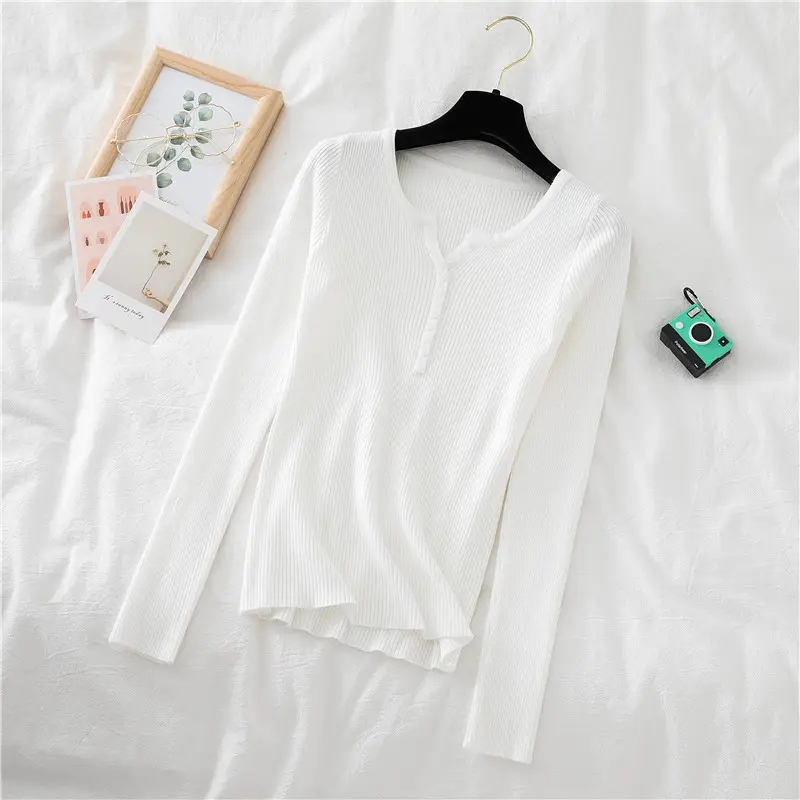Women Knitted V-Neck Long Sleeve Top 2025 - Image 2