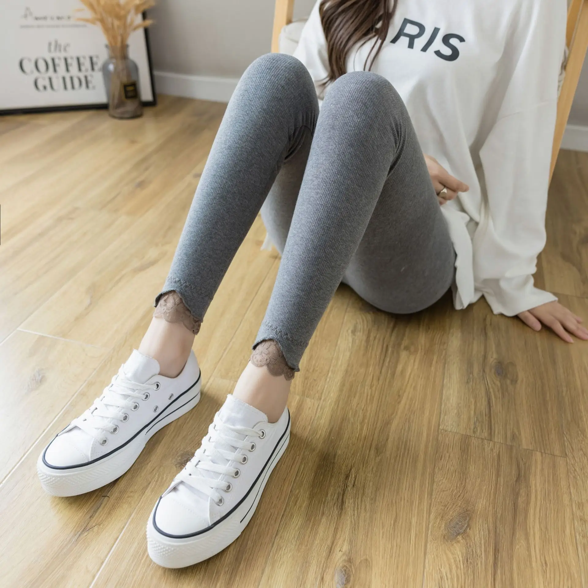 Women Grey Lace Tights Winter Warm 100kg Large