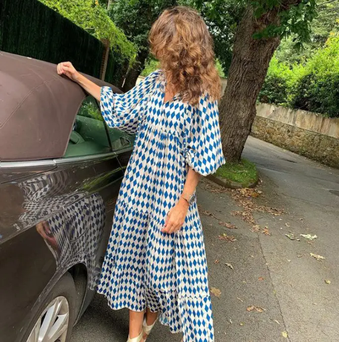 2023 Geometric Print Puff Sleeve Dress Plus Size Women - Image 5