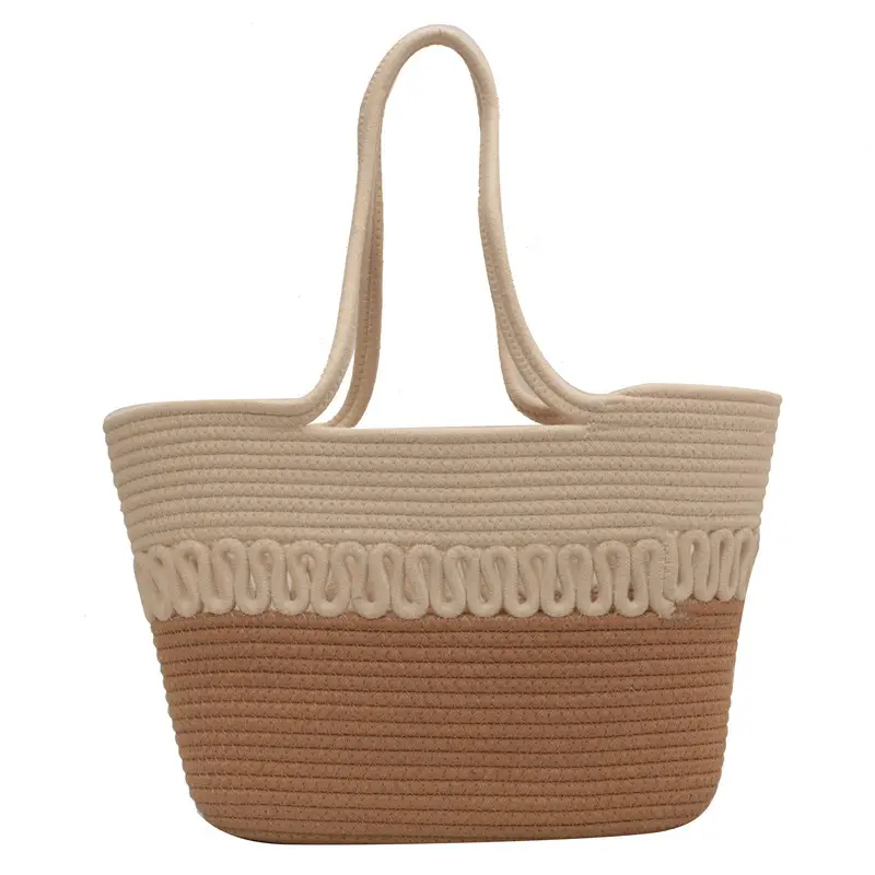 Hollow Cotton Woven Shoulder Bag Blue Top - Image 2