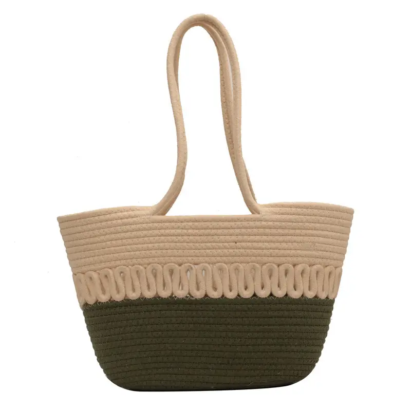 Hollow Cotton Woven Shoulder Bag Blue Top - Image 3