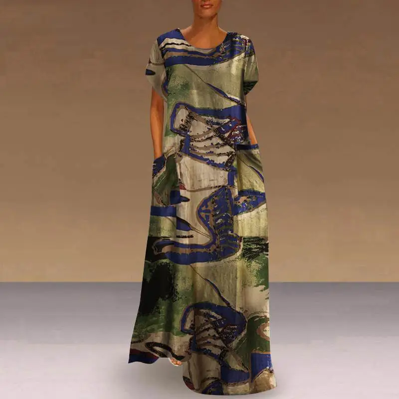 Printed Long Sleeve Women's Dress with Dragon Design - Image 3