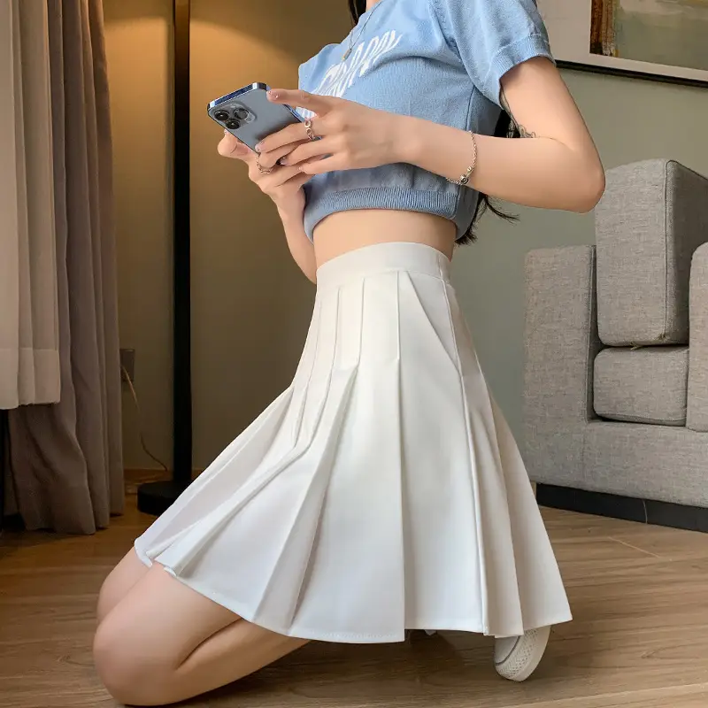 Women's Black Pleated Skirt High Waist Spring Summer Korean Style Large - Image 8