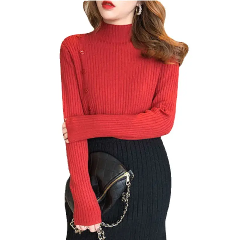 Korean Mock High Collar Knit Sweater Women Blue - Image 7