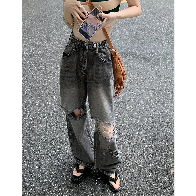 Women High Waist Ripped Jeans 2022 Slimming Plus Size - Image 3