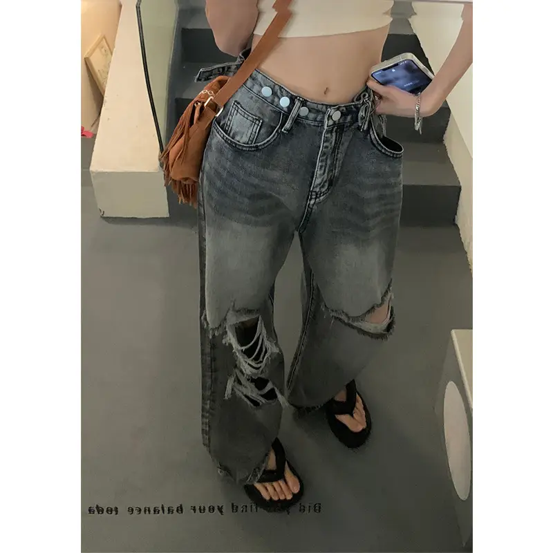 Women High Waist Ripped Jeans 2022 Slimming Plus Size - Image 4