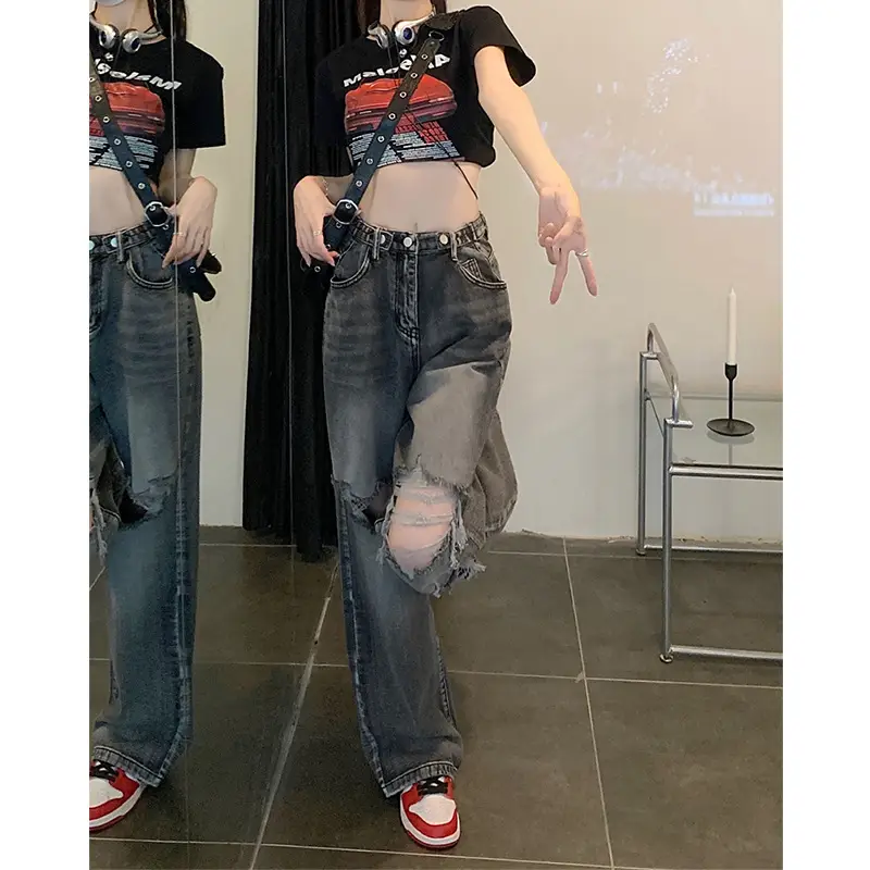 Women High Waist Ripped Jeans 2022 Slimming Plus Size - Image 5