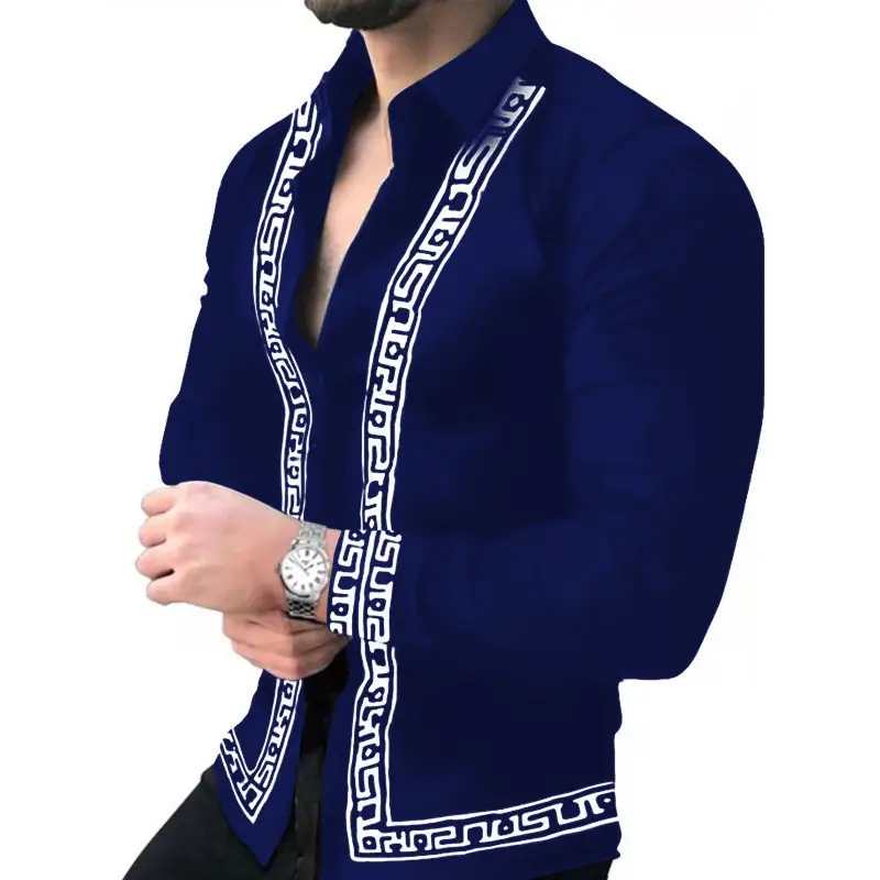 European Station Men's Printed Long Sleeve Shirt Tan - Image 2