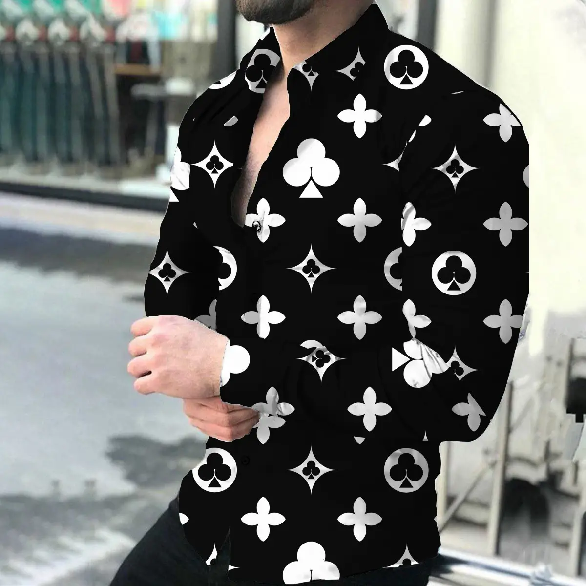 European Station Men's Printed Long Sleeve Shirt Tan - Image 11