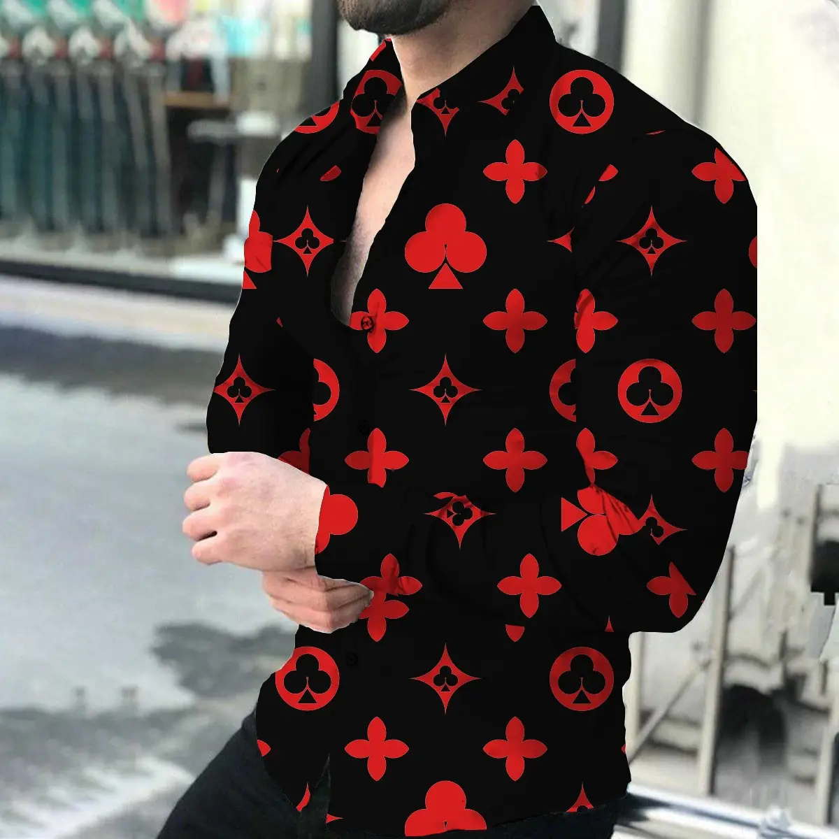 European Station Men's Printed Long Sleeve Shirt Tan - Image 12