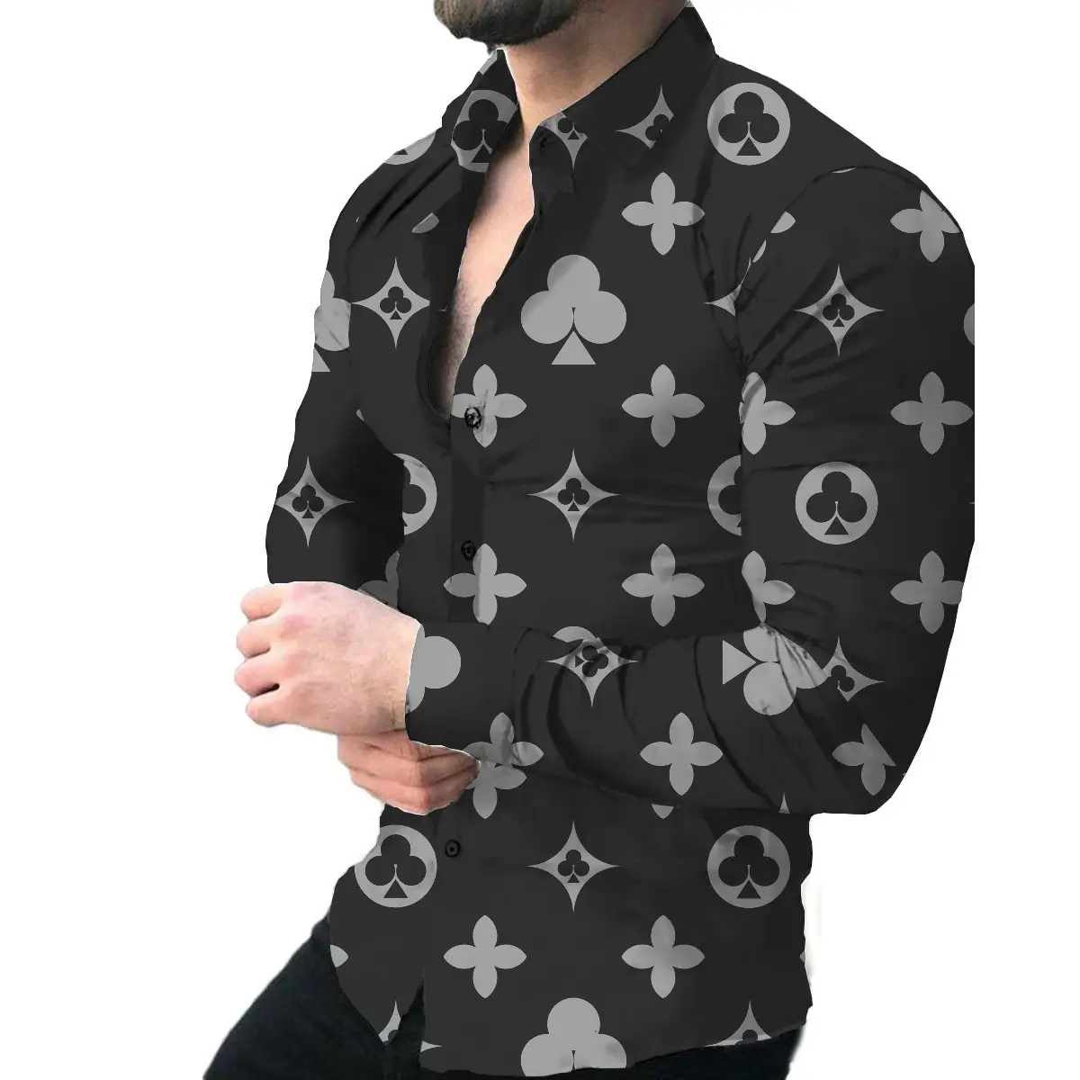 European Station Men's Printed Long Sleeve Shirt Tan - Image 13