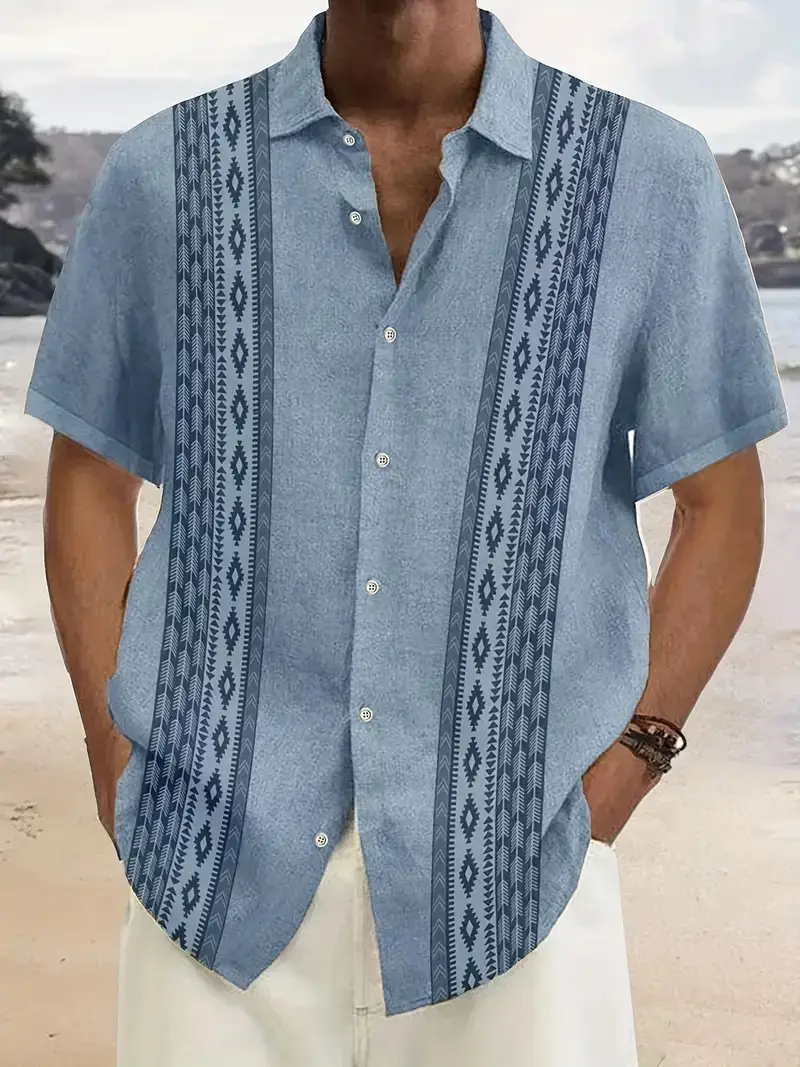 European Station Men's Printed Long Sleeve Shirt Tan - Image 4