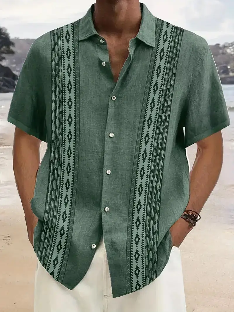 European Station Men's Printed Long Sleeve Shirt Tan - Image 5