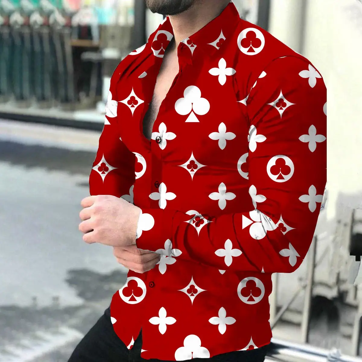 European Station Men's Printed Long Sleeve Shirt Tan - Image 8
