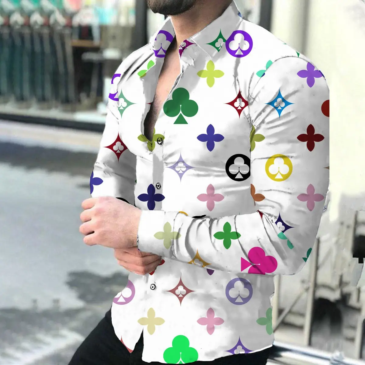 European Station Men's Printed Long Sleeve Shirt Tan - Image 9