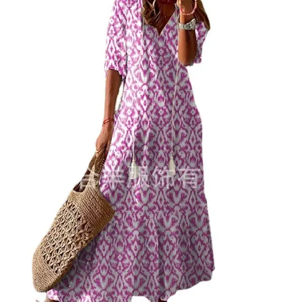 Women's Printed Sleeveless Mid-Length Dress Blue Patterned - Image 25