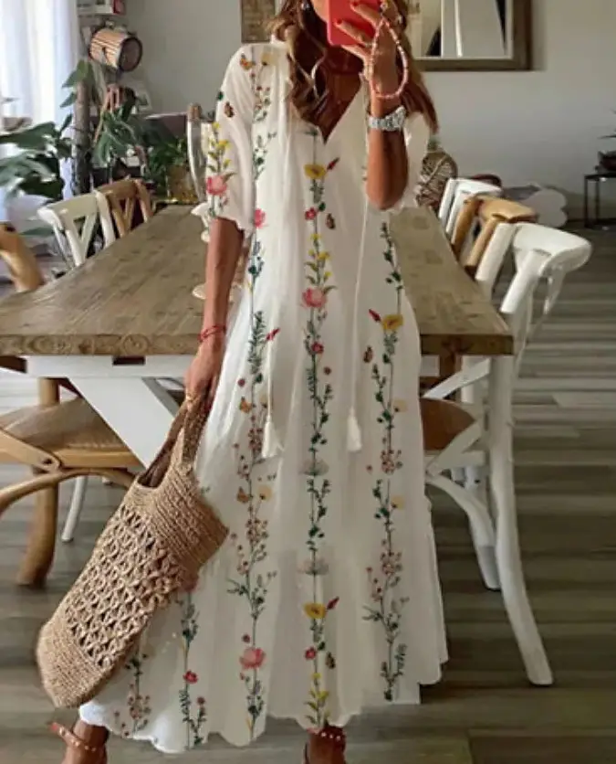 Women's Printed Sleeveless Mid-Length Dress Blue Patterned - Image 10