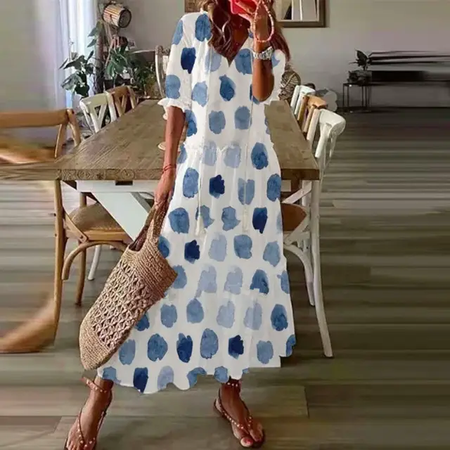 Women's Printed Sleeveless Mid-Length Dress Blue Patterned - Image 15