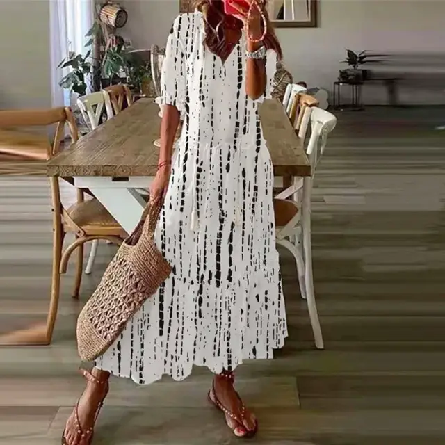 Women's Printed Sleeveless Mid-Length Dress Blue Patterned - Image 16