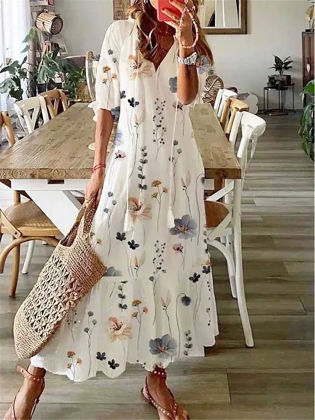 Women's Printed Sleeveless Mid-Length Dress Blue Patterned - Image 18