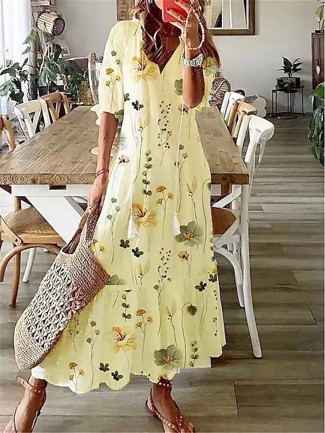 Women's Printed Sleeveless Mid-Length Dress Blue Patterned - Image 20