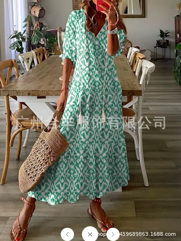 Women's Printed Sleeveless Mid-Length Dress Blue Patterned - Image 3
