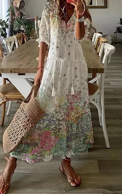 Women's Printed Sleeveless Mid-Length Dress Blue Patterned - Image 8