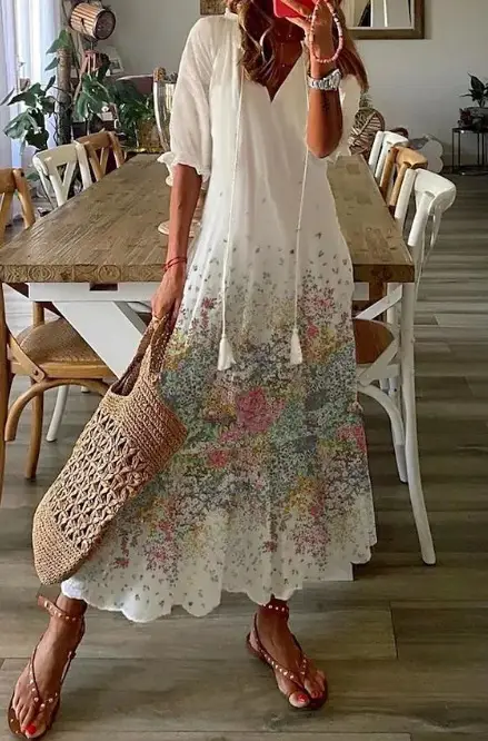 Women's Printed Sleeveless Mid-Length Dress Blue Patterned - Image 9