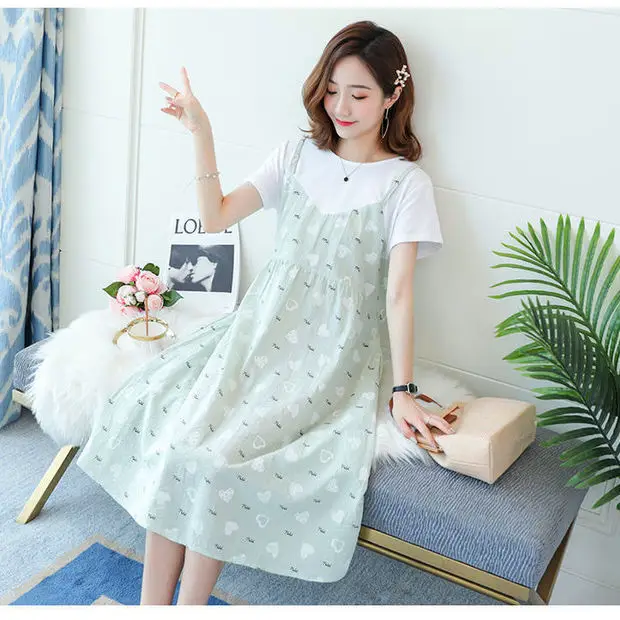 Maternity Dress Pink Floral Fake Two Piece Summer - Image 8